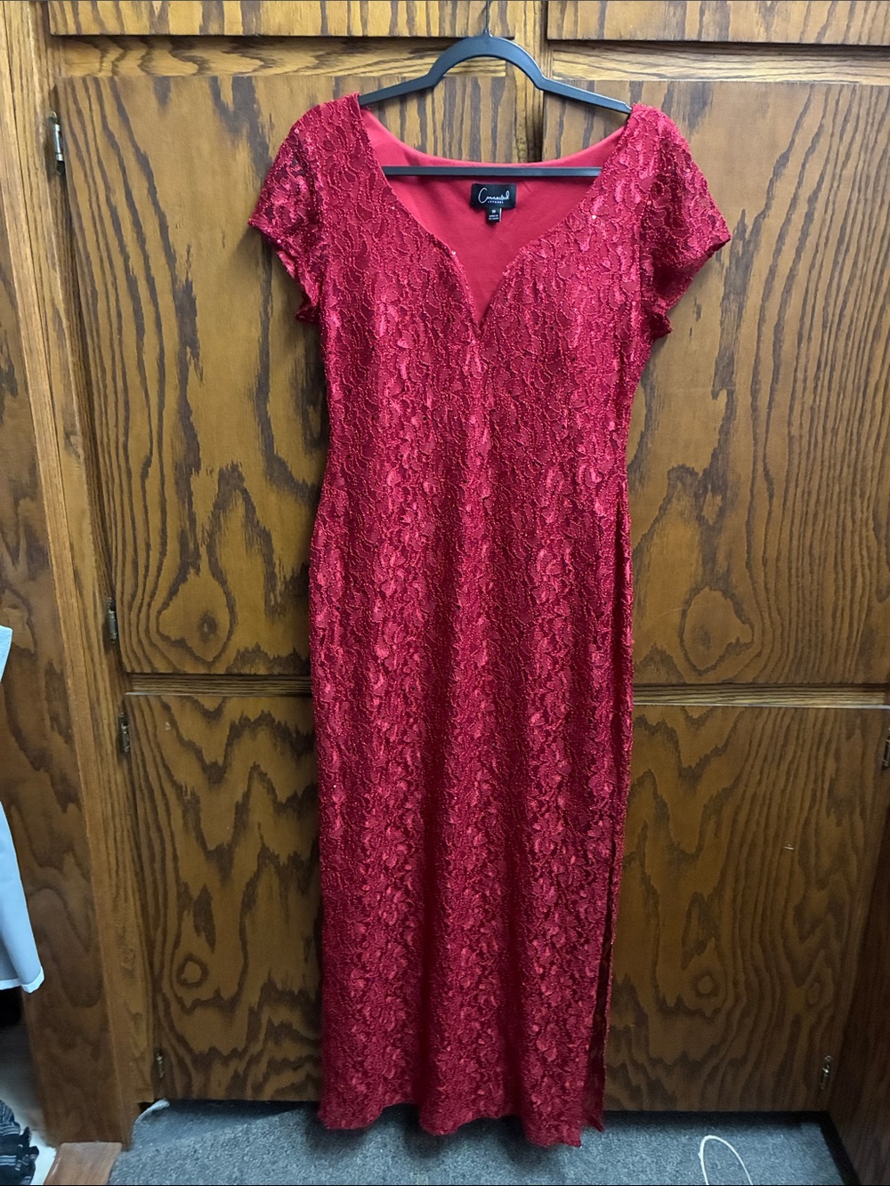connected apparel Red Lace V-Neck Maxi Dress